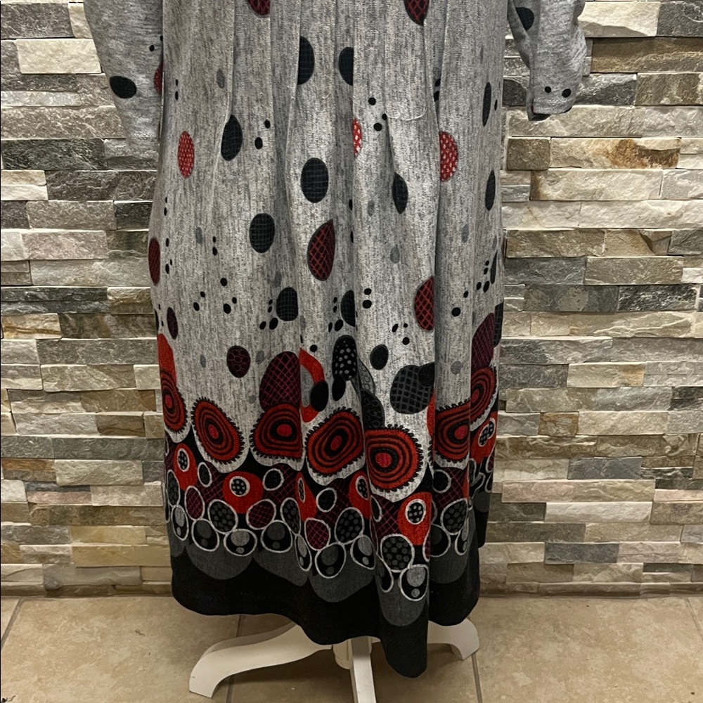 Perceptions Gray And Red Patterned Tunic Dress - image 3